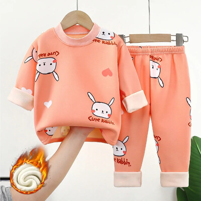 Nauji rudens žiemos vaikams storos šiltos pižamos kūdikiams berniukams mergaičių animacinių filmų ilgomis rankovėmis su apvaliu kaklu pižamos mažiems vaikams miegui skirtų drabužių rinkiniai