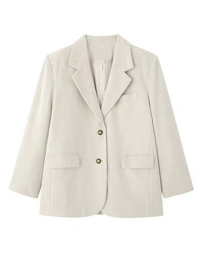 Dámske sako LANMREM Vintage Corduroy s golierom, jednoradové, jednofarebné, voľné, módne, jar 2024, nové, 2AA4910