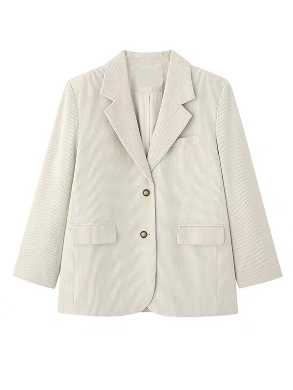 Dámske sako LANMREM Vintage Corduroy s golierom, jednoradové, jednofarebné, voľné, módne, jar 2024, nové, 2AA4910