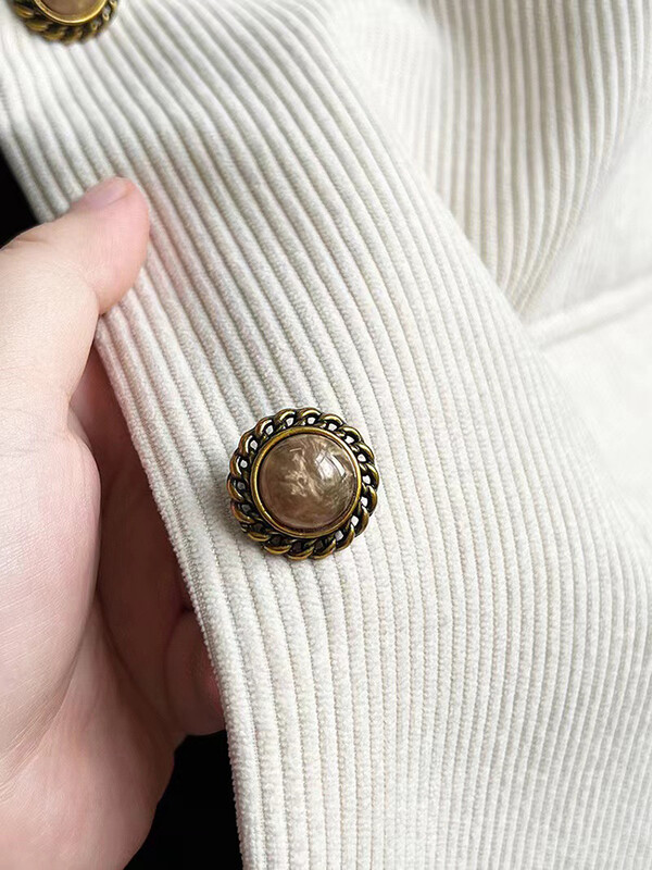 Dámske sako LANMREM Vintage Corduroy s golierom, jednoradové, jednofarebné, voľné, módne, jar 2024, nové, 2AA4910