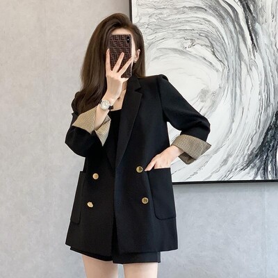 Μόδα τσέπες με πέτο με κουμπιά Spliced καρό England Blazer γυναικεία ρούχα 2024 Φθινόπωρο Νέα χαλαρά κομψά μπλουζάκια Office Lady Blazers