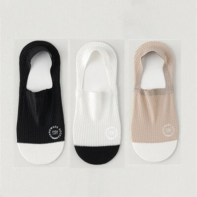 3 pár vékony férfi jégselyem varrat nélküli láthatatlan zokni papucs lélegző kockás csúszásgátló zokni férfi pamut alsó zokni nyár