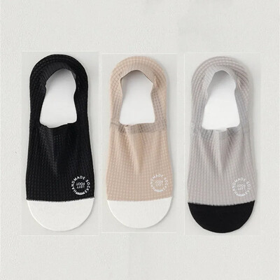 3 pár vékony férfi jégselyem varrat nélküli láthatatlan zokni papucs lélegző kockás csúszásgátló zokni férfi pamut alsó zokni nyár