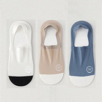 3 pár vékony férfi jégselyem varrat nélküli láthatatlan zokni papucs lélegző kockás csúszásgátló zokni férfi pamut alsó zokni nyár