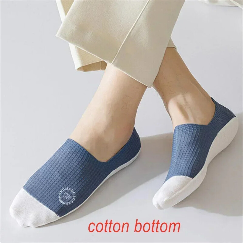 3 pár vékony férfi jégselyem varrat nélküli láthatatlan zokni papucs lélegző kockás csúszásgátló zokni férfi pamut alsó zokni nyár