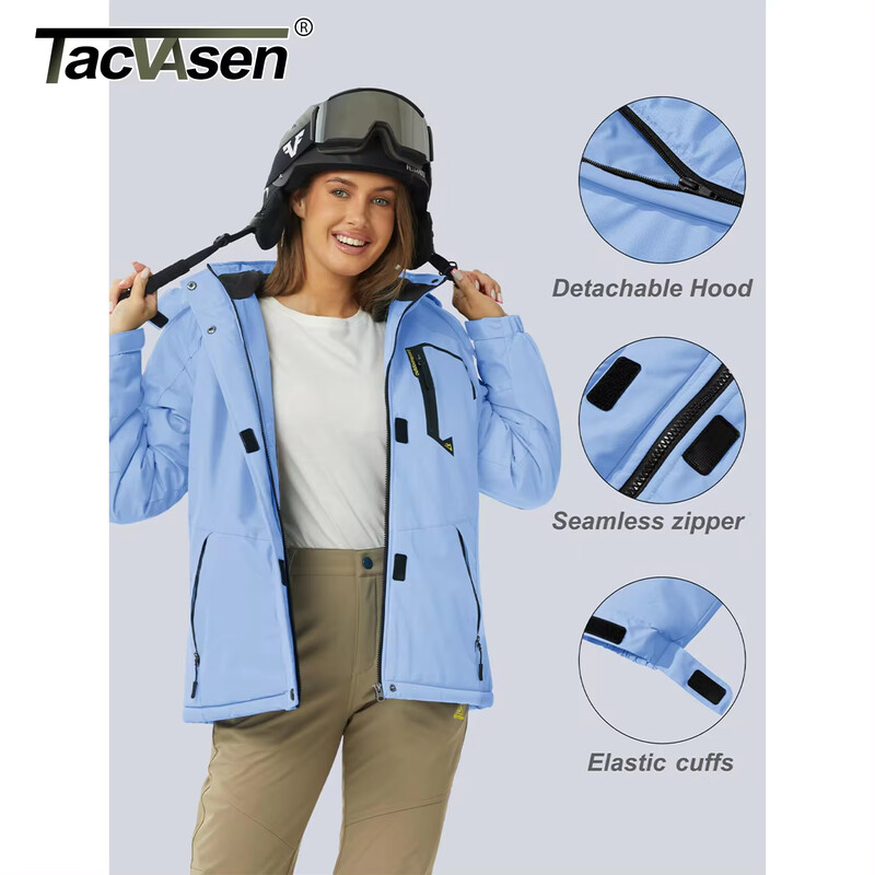 TACVASEN Jachetă de schi snowboard pentru femei, la modă de iarnă, polară termică, impermeabilă, pește, ocazional, jachetă de ploaie, haină, parka