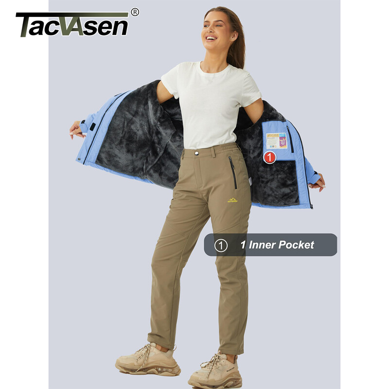 TACVASEN Jachetă de schi snowboard pentru femei, la modă de iarnă, polară termică, impermeabilă, pește, ocazional, jachetă de ploaie, haină, parka