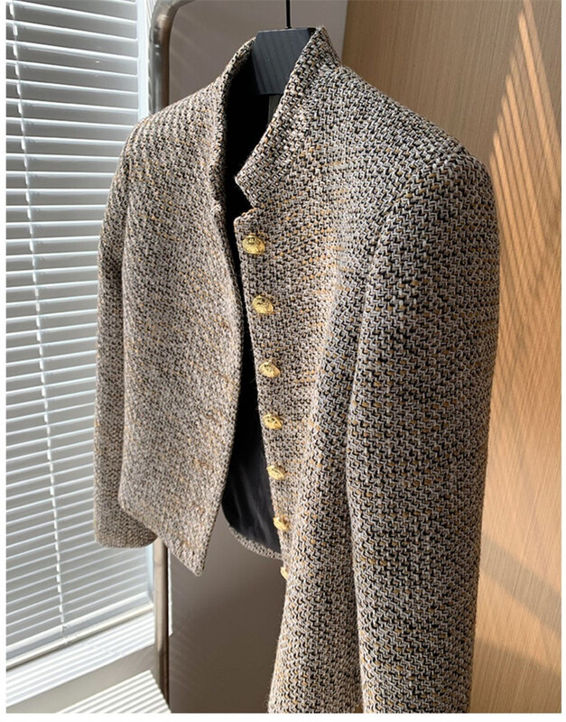 2024 Tweed Korea Vysokokvalitné krátke tvídové sako dámske kórejské oblečenie Jednoradové dámske sako Univerzálne ležérne sako Topy