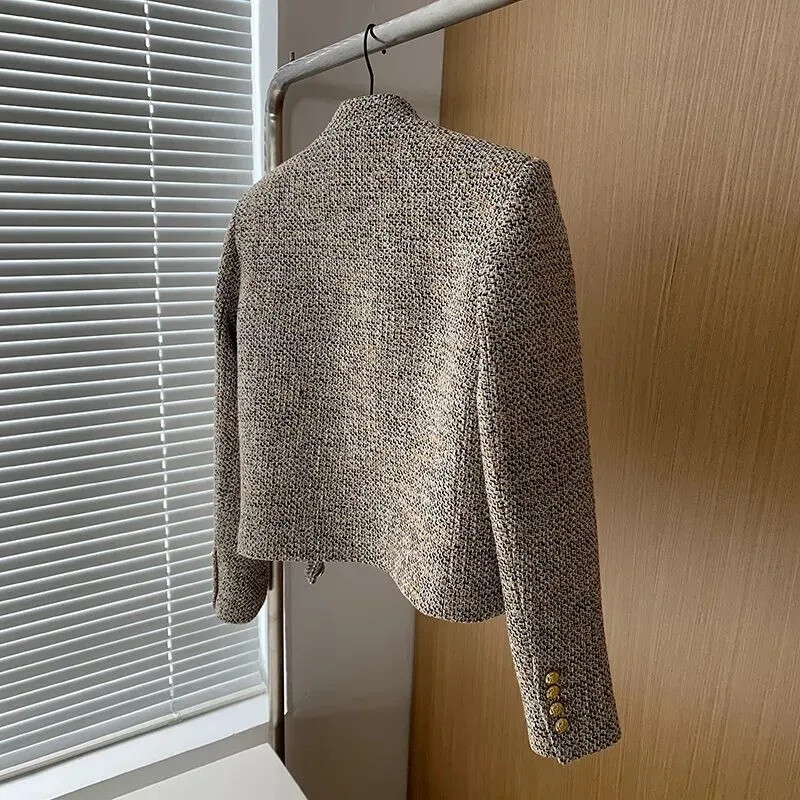 2024 Tweed Korea Vysokokvalitné krátke tvídové sako dámske kórejské oblečenie Jednoradové dámske sako Univerzálne ležérne sako Topy