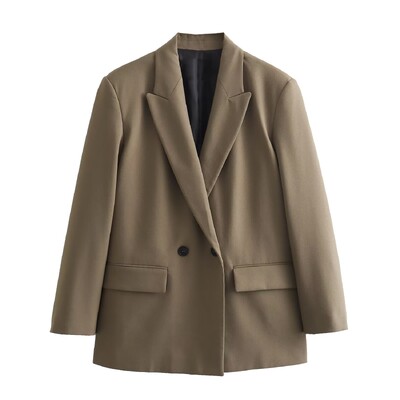 TRAF pilkas negabaritinis ilgas švarkas moteriškas dvieilis švarkas moterims žiemos biuro striukė Moteriškas vyriškas švarkas, 2024 m.