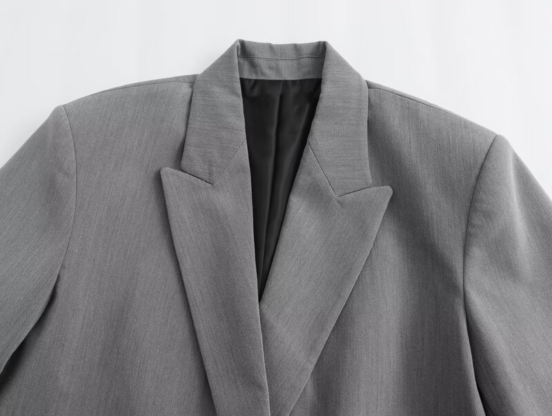 TRAF pilkas negabaritinis ilgas švarkas moteriškas dvieilis švarkas moterims žiemos biuro striukė Moteriškas vyriškas švarkas, 2024 m.