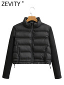 ZEVITY pentru femei, la modă, cu guler în picioare, cu mânecă lungă, patchwork, din bumbac matlasat.