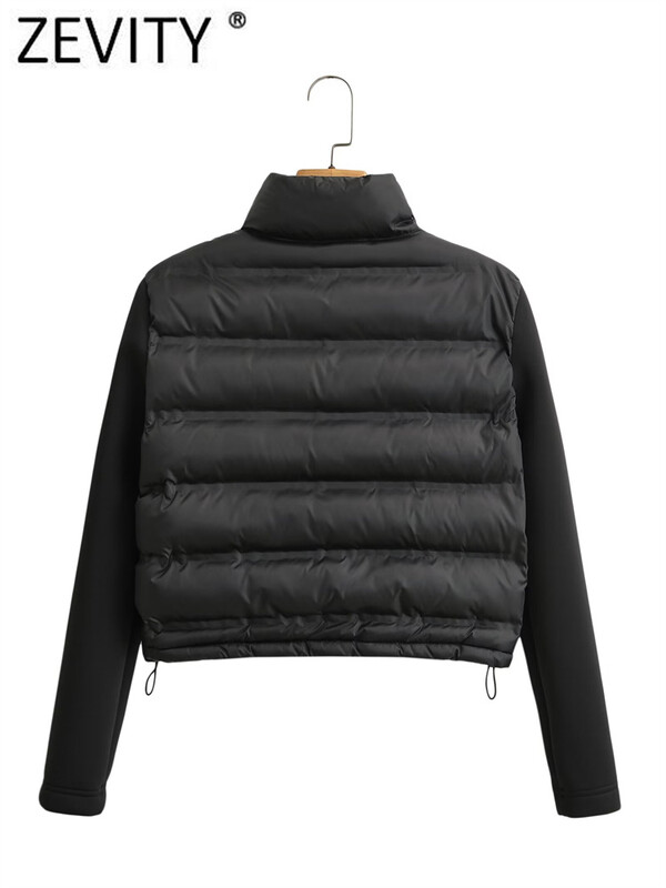 ZEVITY pentru femei, la modă, cu guler în picioare, cu mânecă lungă, patchwork, din bumbac matlasat.