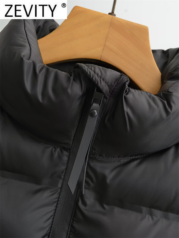 ZEVITY pentru femei, la modă, cu guler în picioare, cu mânecă lungă, patchwork, din bumbac matlasat.