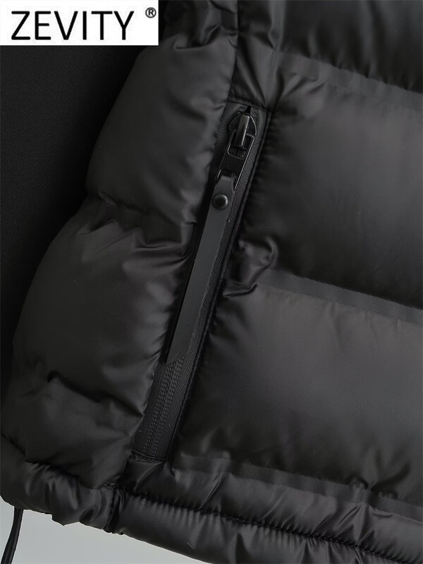 ZEVITY pentru femei, la modă, cu guler în picioare, cu mânecă lungă, patchwork, din bumbac matlasat.