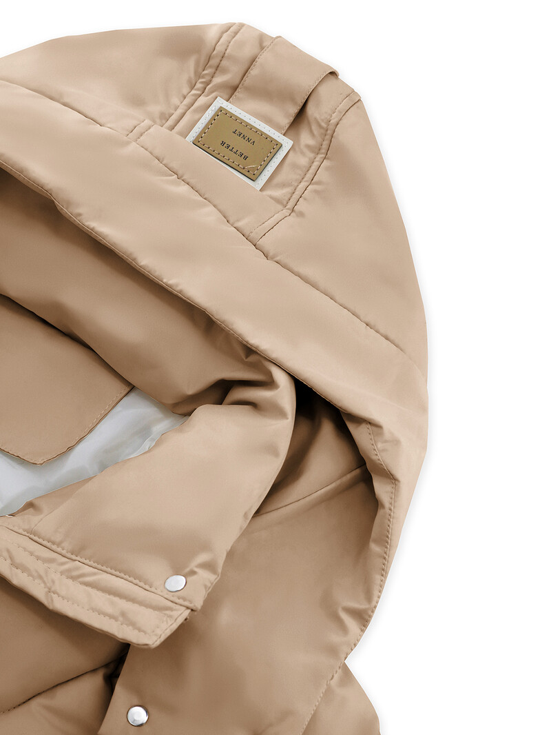 Őszi téli női párnázott dzseki állógallér, széles derekú kapucnis hosszú kabát elegáns hölgynek