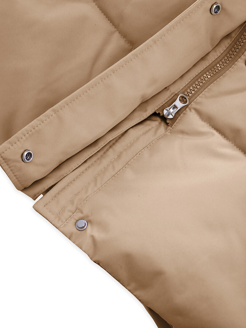 Őszi téli női párnázott dzseki állógallér, széles derekú kapucnis hosszú kabát elegáns hölgynek