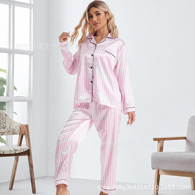 Amazon női hosszú, vékony szabású, rózsaszín, vékony otthoni pizsama szett őszi szezon határokon átnyúló kereskedelmi áruk könnyű ruházat
