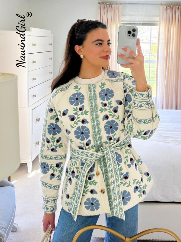 Κομψά καπιτονέ μπουφάν Lady Slim O-neck με μανίκι φανάρι με επένδυση με ζώνη Γυναικείο παλτό 2024 Φθινόπωρο Χειμώνας Γυναικεία Ρούχα