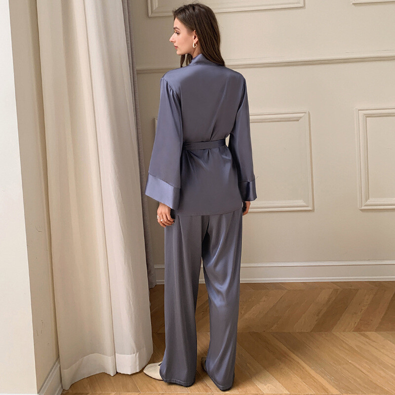 Őszi új pizsama hosszú ujjú nadrág jég selyem szatén sifon otthoni ruhák bő 2db öltöny kényelmes női otthoni ruhák