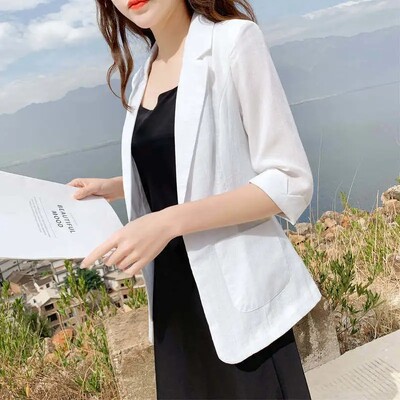Costum mic de in Jachetă de damă Blazer subțire Palton 2024 de vară Bumbac Lenjerie de protecție solară Îmbrăcăminte coreeană Blazere casual Blazer Topuri 5XL