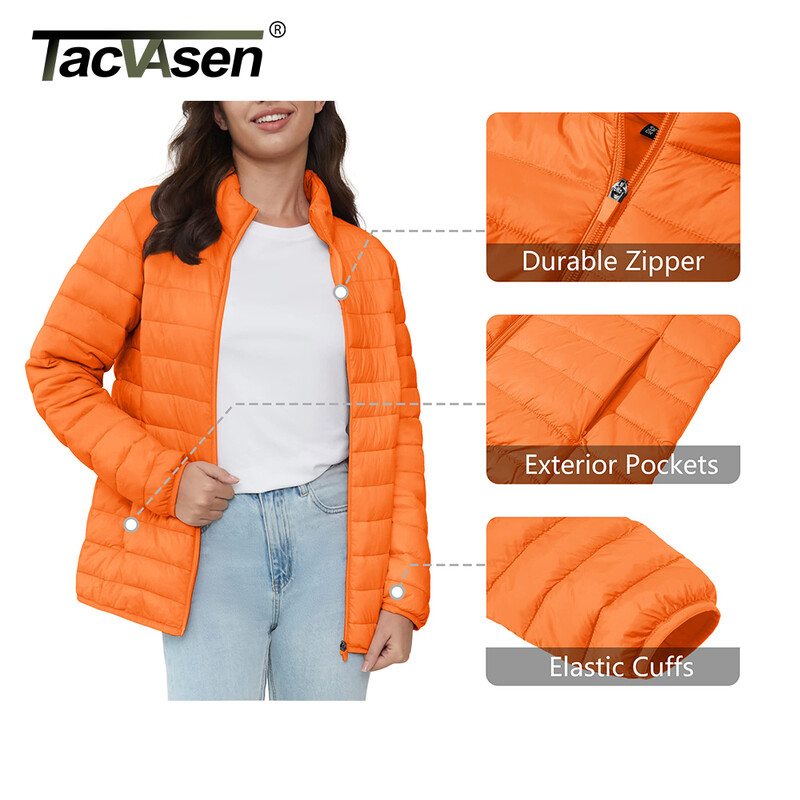 TACVASEN pufer jakna s punim patentnim zatvaračem Ženska zimska lagana prošivena topla kaputi Ležerna vjetrovka Oversize Outwear Outdoor