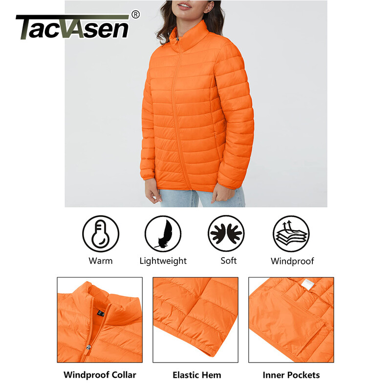 TACVASEN pufer jakna s punim patentnim zatvaračem Ženska zimska lagana prošivena topla kaputi Ležerna vjetrovka Oversize Outwear Outdoor
