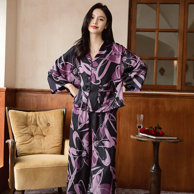 Laisvas moteriškas pižamų rinkinys su spaudiniais, moteriškas šikšnosparnio rankovėmis, 2 dalių su kelnaitėmis šilko vasaros satino miegui Pižamos kostiumas, skirtas Femlae pižamai
