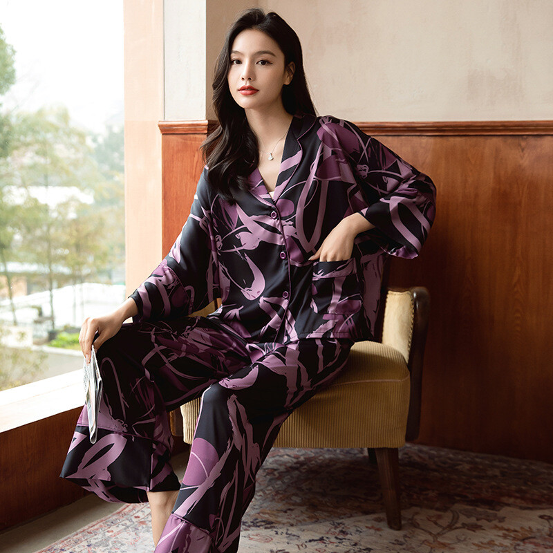 Laisvas moteriškas pižamų rinkinys su spaudiniais, moteriškas šikšnosparnio rankovėmis, 2 dalių su kelnaitėmis šilko vasaros satino miegui Pižamos kostiumas, skirtas Femlae pižamai