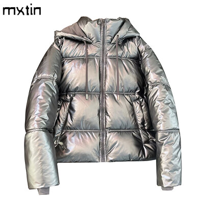 Női téli hidegkabát promóciós női elegáns kapucnis anorák pamut dzseki meleg parkas felöltő női fekete fehér ruházat