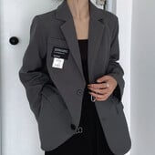 Dámske jesenné saká, elegantný mäkký kabát v kórejskom štýle, kancelárska dáma, pevný Harajuku, voľné vrecko, jednoradový trendy módny oblek