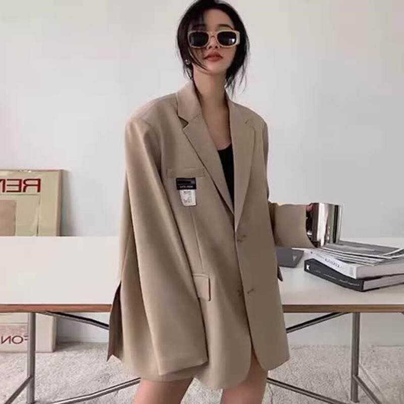 Dámske jesenné saká, elegantný mäkký kabát v kórejskom štýle, kancelárska dáma, pevný Harajuku, voľné vrecko, jednoradový trendy módny oblek
