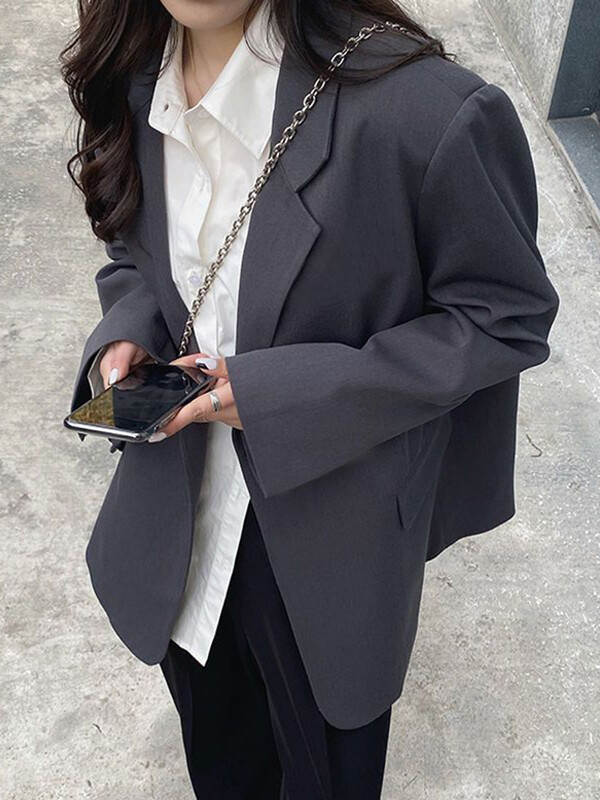 Jmprs Harajuku szürke blézerkabát női koreai bő, egygombos dzseki Preppy stílusú, hétköznapi, hosszú ujjú női, egyszerű tavaszi kabát