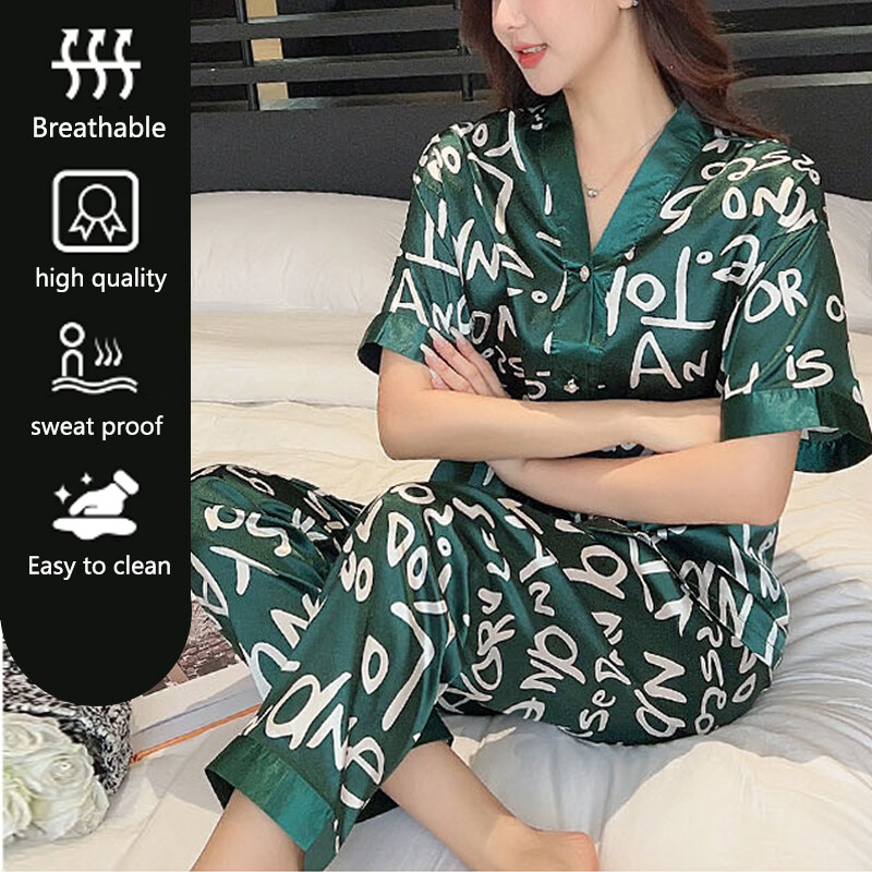 Selyem pizsama luxus női jég selyem rövid ujjú nadrág szett nagy méretű 3xl rajzfilm medve kardigán népszerű Délkelet-Ázsiában