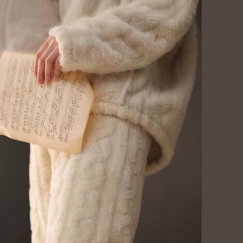 Dámske pyžamové súpravy, elegantné, pevné, jednoradové, Ulzzang, pohodlné domáce oblečenie, dámske, hrubé, teplé, mäkké, flanelové, jednoduché, voľnočasové, s výstrihom do V