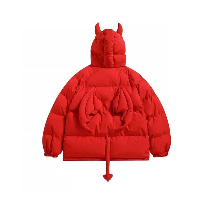 Moteriška juoda gotika stora parkas striukė Hip Hop Devil Horns Wing pora su gobtuvu paminkštinta striuke Streetwear Emo paltai žieminiai drabužiai