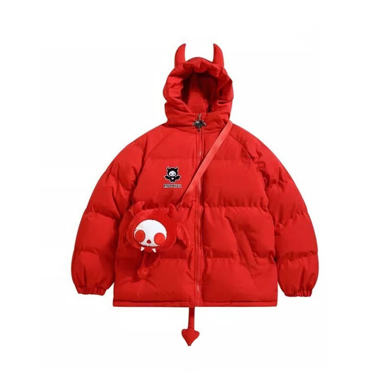 Moteriška juoda gotika stora parkas striukė Hip Hop Devil Horns Wing pora su gobtuvu paminkštinta striuke Streetwear Emo paltai žieminiai drabužiai
