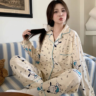 2024a tavaszi őszi csúcsminőségű pamut hosszú ujjú hálóruha nőknek, vékony anyagból, aranyos rajzfilm dizájn otthoni ruha