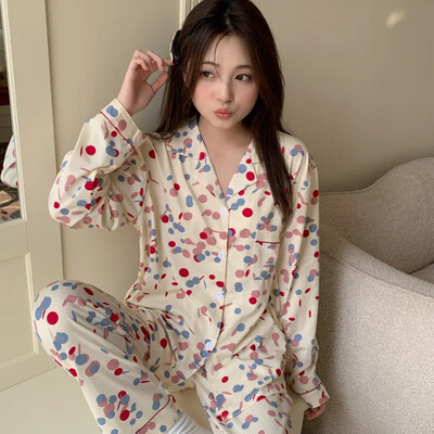 2024a tavaszi őszi csúcsminőségű pamut hosszú ujjú hálóruha nőknek, vékony anyagból, aranyos rajzfilm dizájn otthoni ruha