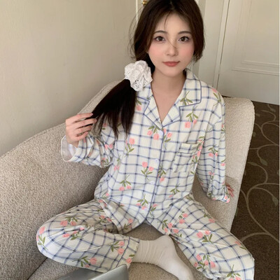 2024a tavaszi őszi csúcsminőségű pamut hosszú ujjú hálóruha nőknek, vékony anyagból, aranyos rajzfilm dizájn otthoni ruha