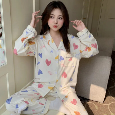 2024a tavaszi őszi csúcsminőségű pamut hosszú ujjú hálóruha nőknek, vékony anyagból, aranyos rajzfilm dizájn otthoni ruha