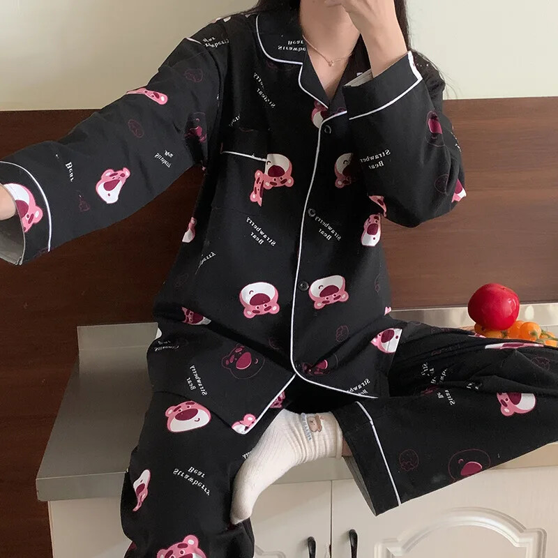 Set de pijamale în carouri în stil japonez pentru femei, haine ocazionale pentru bărbați, cardigan cu mânecă lungă, pantaloni, stil prietenos leneș