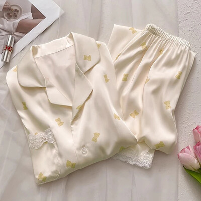 Japāņu un korejiešu saldais multfilmu lācis sieviešu pidžamas Kawaii mežģīņu elegants ikdienas naktskrekls 2024. gada jauns rudens, jauks modes mājas guļamveļa