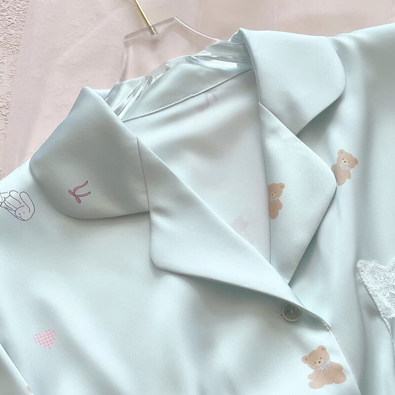 Korėjietiškas animacinis filmas Little Bear Sweet Moteriškas 2 vnt pižamos Kawaii mielas paprastas Y2k nėriniuotas miegui, 2024 m. naujas rudens trumpų rankovių ir kelnių rinkinys