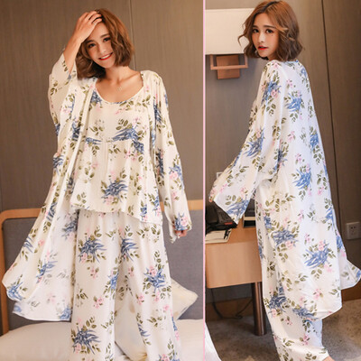 3 részes női japán kimonó pizsama pamut hálóruha Pijama puha otthoni ruházat virágmintás Sleep Lounge pizsama pizsama szett