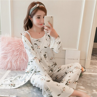 3 részes női japán kimonó pizsama pamut hálóruha Pijama puha otthoni ruházat virágmintás Sleep Lounge pizsama pizsama szett