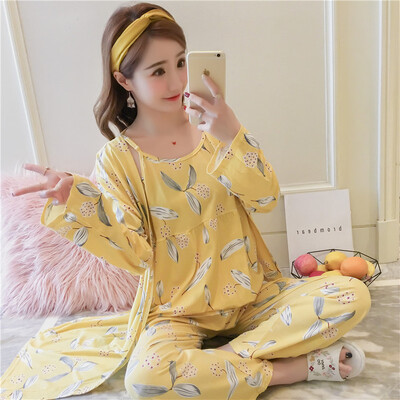 3 részes női japán kimonó pizsama pamut hálóruha Pijama puha otthoni ruházat virágmintás Sleep Lounge pizsama pizsama szett