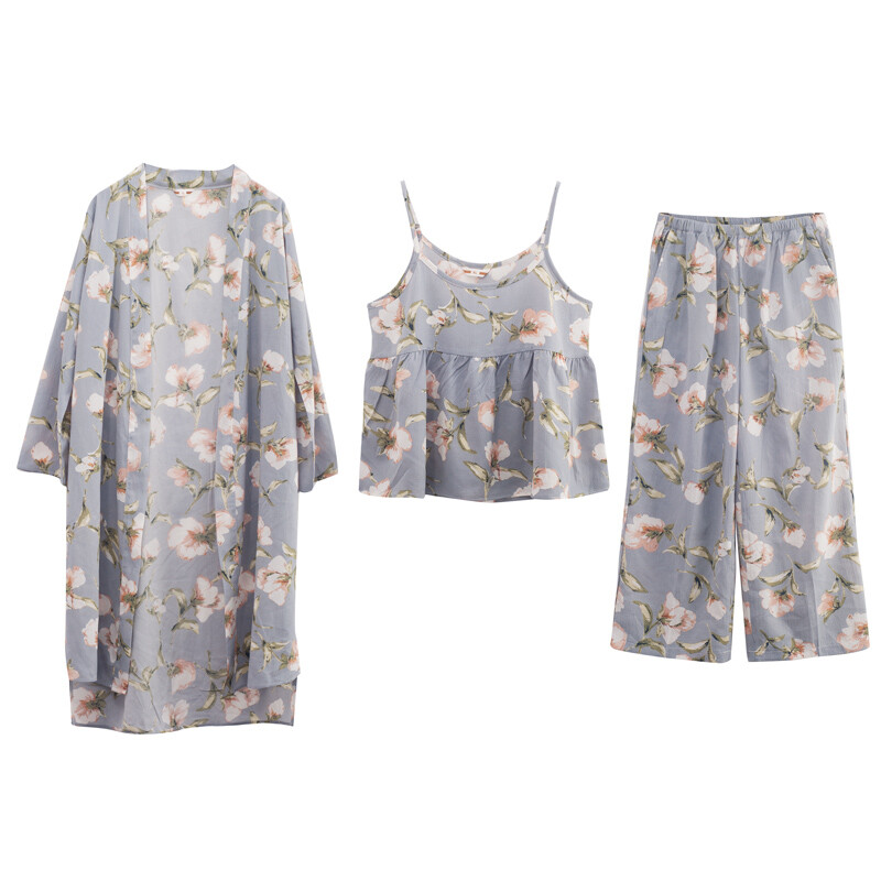 3 részes női japán kimonó pizsama pamut hálóruha Pijama puha otthoni ruházat virágmintás Sleep Lounge pizsama pizsama szett