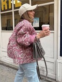 Rudens žiemos prašmatnios gėlėmis margintos moteriškos medvilninės striukės Elegantiškos vienabriaunės apykaklė Laisvalaikio paltai Moteriški skiautiniai viršutiniai drabužiai