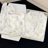 Blue Small Orchid Noble Sweet Γυναικείες πιτζάμες με δαντέλα Γαλλικά Lazy Elegant Aesthetics Sleepwear 2024 Νέο φθινοπωρινό casual νυχτικό Y2k